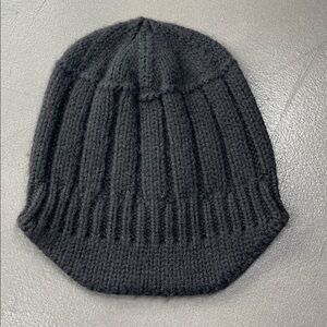 Dolce & Gabbana Black Ribbed Knit Beanie Visor Hat